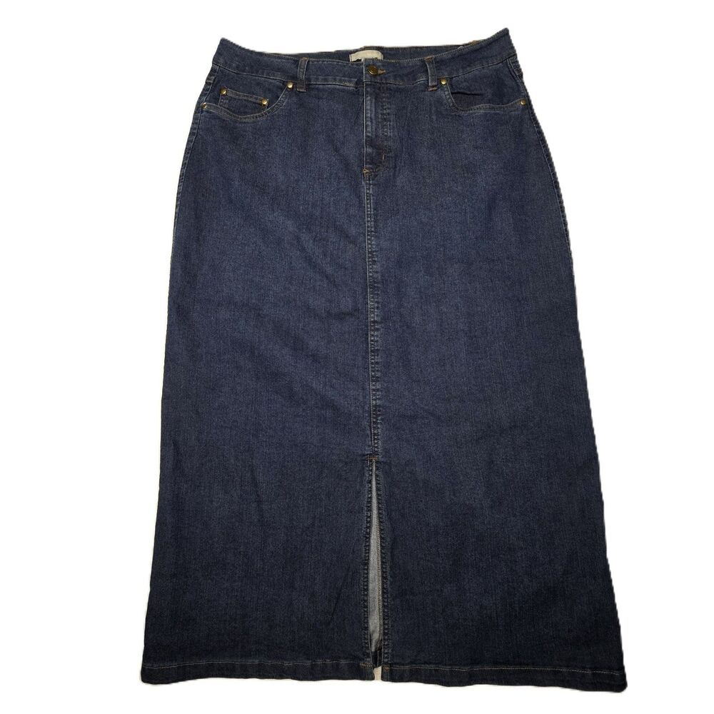 Woman Within Denim Skirt Women’s 16W Midi Blue Stretch Front Slit